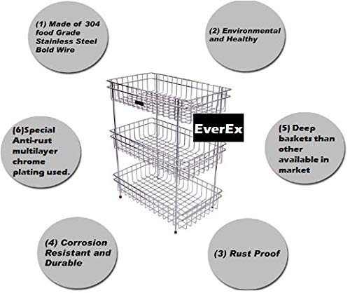 EverEx Stainless Steel Fruits Vegetable Onion Trolley Container Basket Organiz